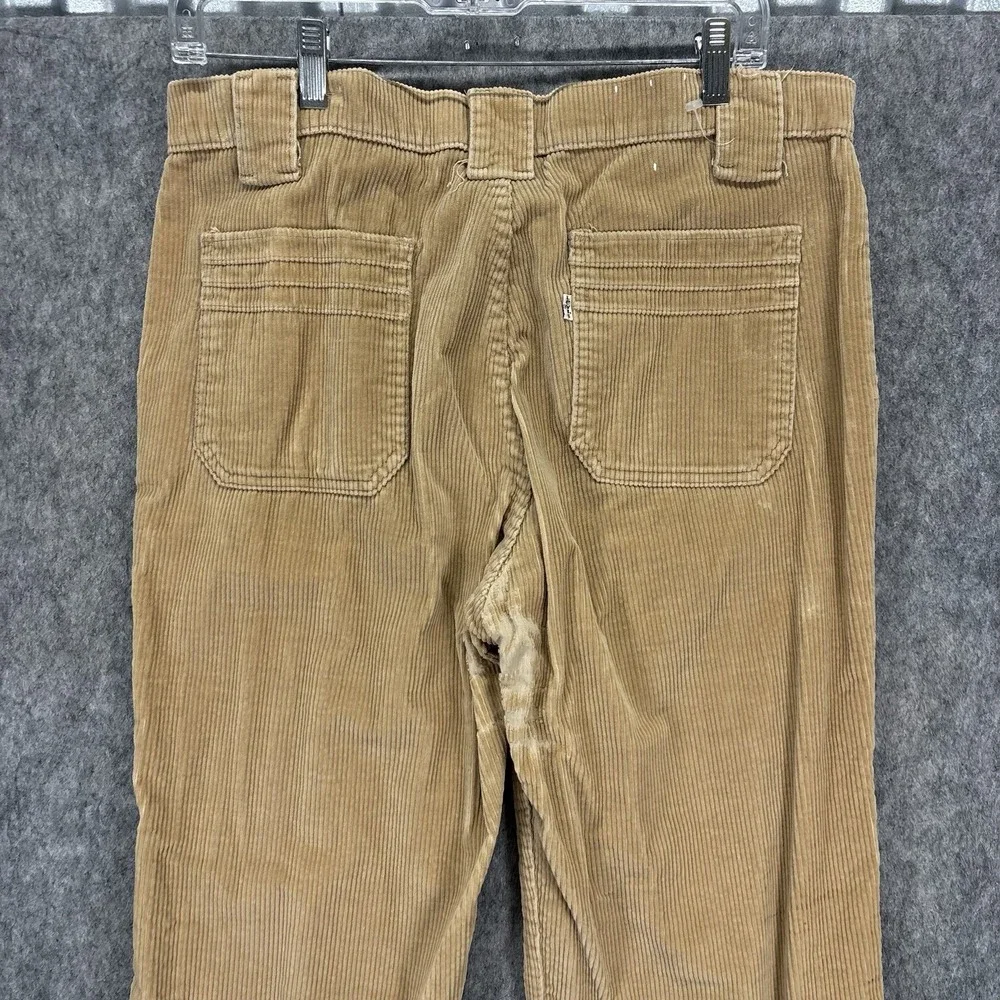 Vintage 1970s Levi's Corduroy Flare Pants 33x29 Tan Talon Zip USA Distressed